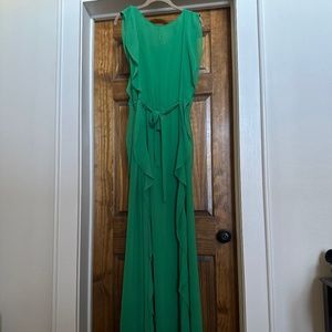 BCBGMaxAzria Chiffon Ruffle Emerald Green Long Maxi Dress Medium